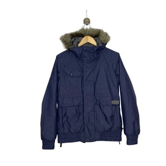 Burton Women's Da Nang Dryride Fur Trim Hooded Winter Bomber Jacket Blue Medium - Picture 1 of 14